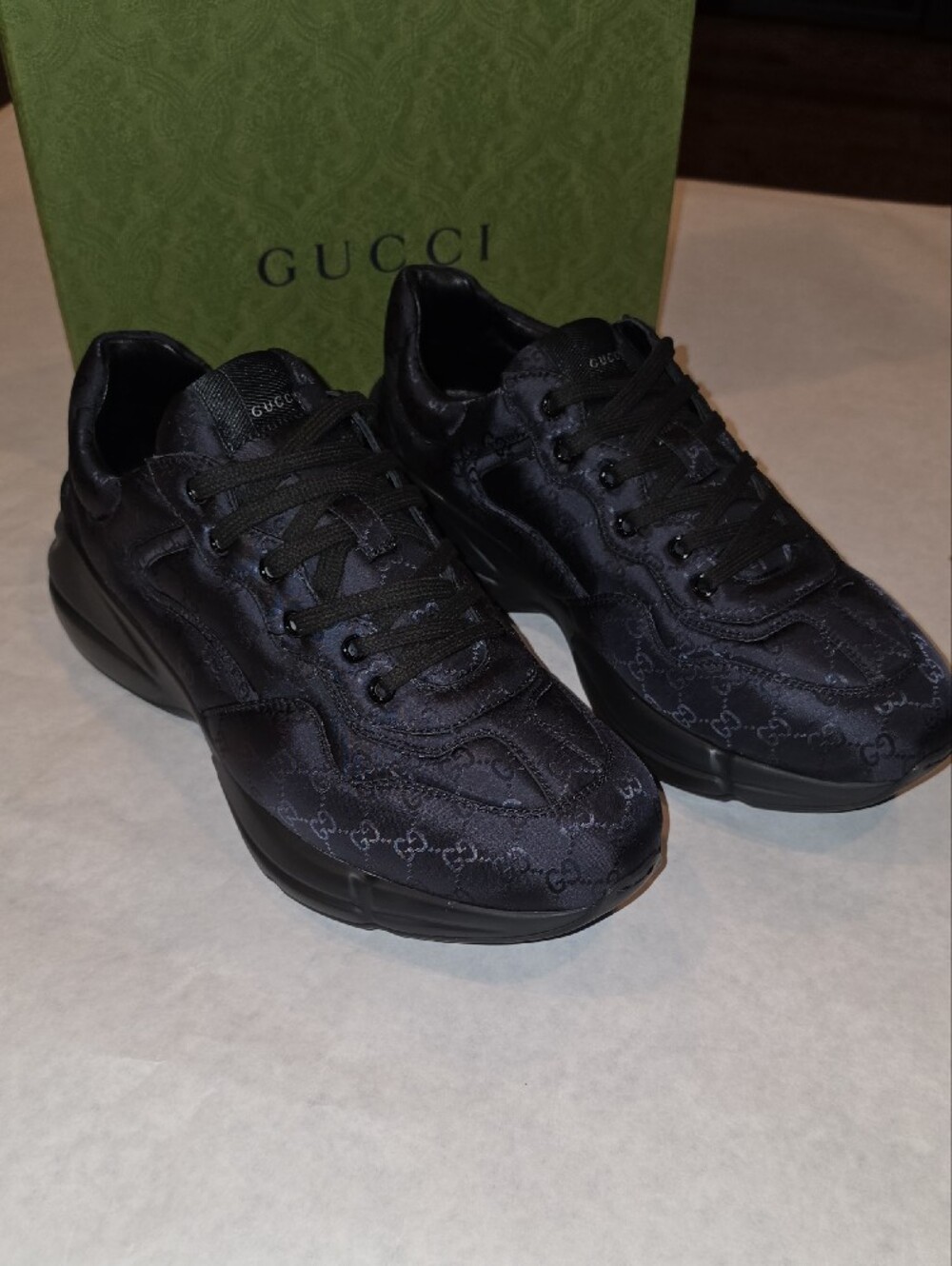 Gucci Black GG Satin Low-Top Sneakers - Picture 9 of 9